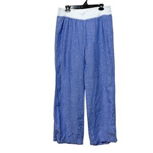 Lilly Pulitzer Pants Size Large Blue Chambray Linen Pull On Straight Wide Leg